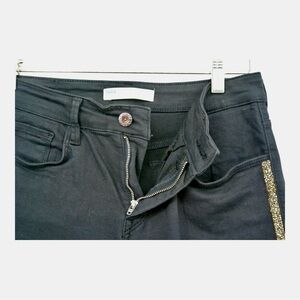 Zara Women's High Rise Denim 🖤 Black with Gold and Gunmetal Accent Rhinestones 💖